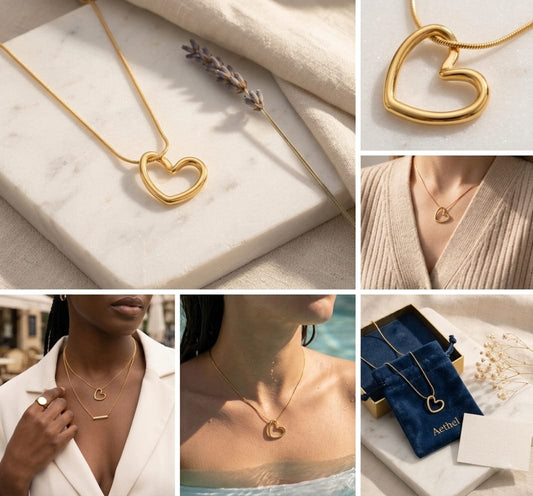 Waterproof 18K Gold PVD Plated Double Layered Heart Necklace - Hypoallergenic & Anti-Tarnish